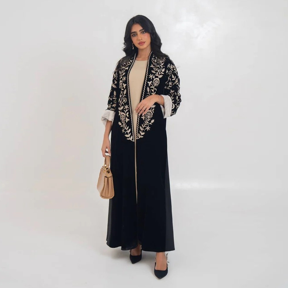 Velvet Open Abaya Dubai Kaftan - огляд і ціна Embroidery Kebaya